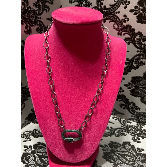 B.B. Lila gunmetal chain necklace with green pave carabiner necklace - Picture 3 of 4